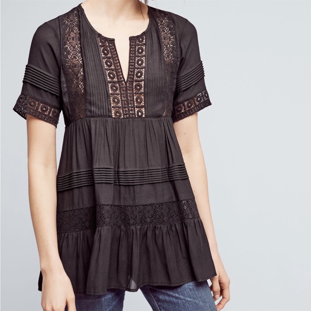 Anthropologie Maeve Top Size XS Boho Tunic Black Shirt